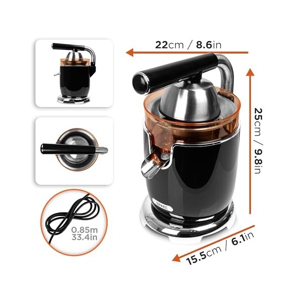 Duronic JE605 Presse-agrumes électrique de 600W Capacité de 400 ml Filtre réglable pour la Pulpe Idéal pour Jus dAgrumes Ora