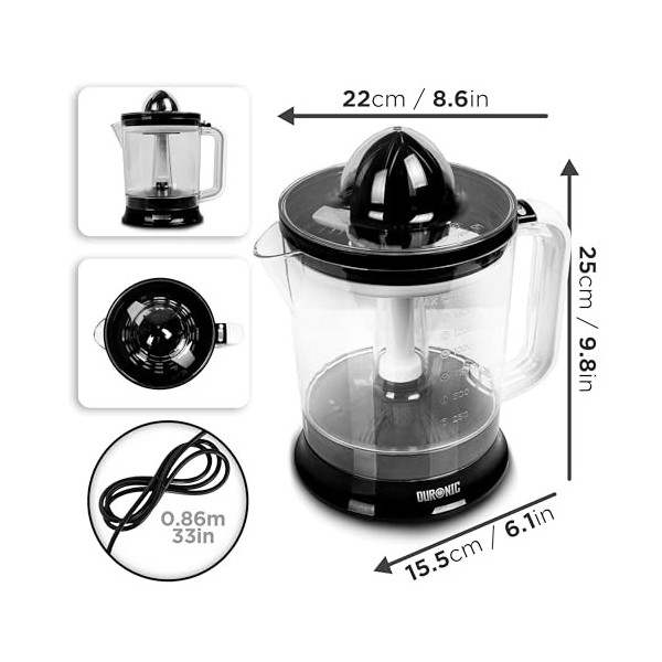 Duronic JE416 Presse-agrumes électrique de 40W Capacité de 1,6 L Filtre réglable pour la Pulpe Idéal pour Jus dAgrumes Orang