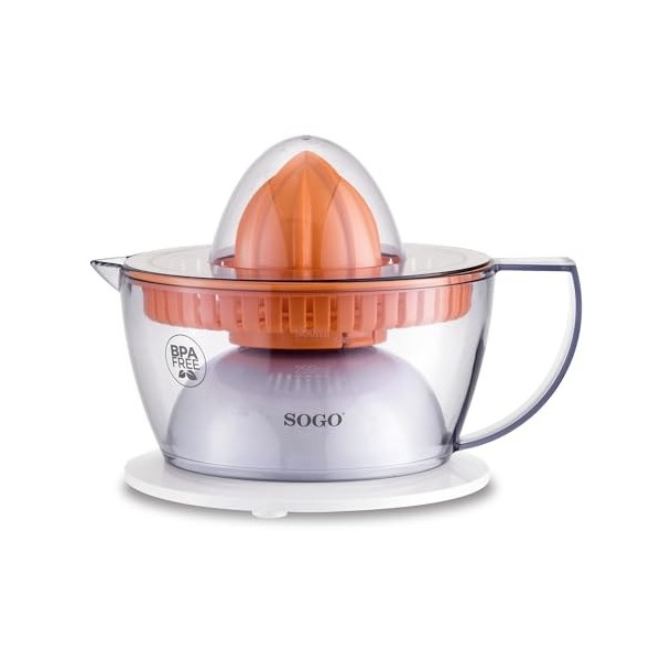 Sogo Presse-agrumes électrique à jus dorange et de citron avec 2 cônes et couvercle, automatique, puissant et silencieux, ca