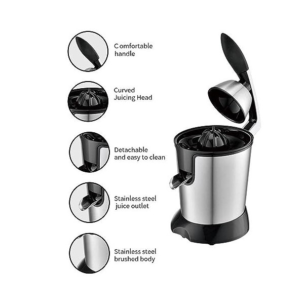 Presse-agrumes électrique professionnel 350 W en acier inoxydable – 0,4 L, facile à nettoyer, sans BPA, idéal pour le pressag