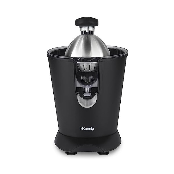 H.Koenig Presse Agrumes Electrique Levier Professionnel AGR82 Inox Noir Mat, Sans BPA, Automatique, Silencieux, Bec Anti-gout
