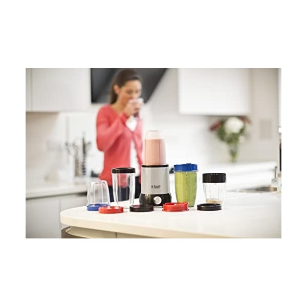 Russell Hobbs Blender [Multifonction: mixeur & moulin] NutriBoost 700W, 5 bols+couvercle sans BPA & 15 accessoires comp. lav