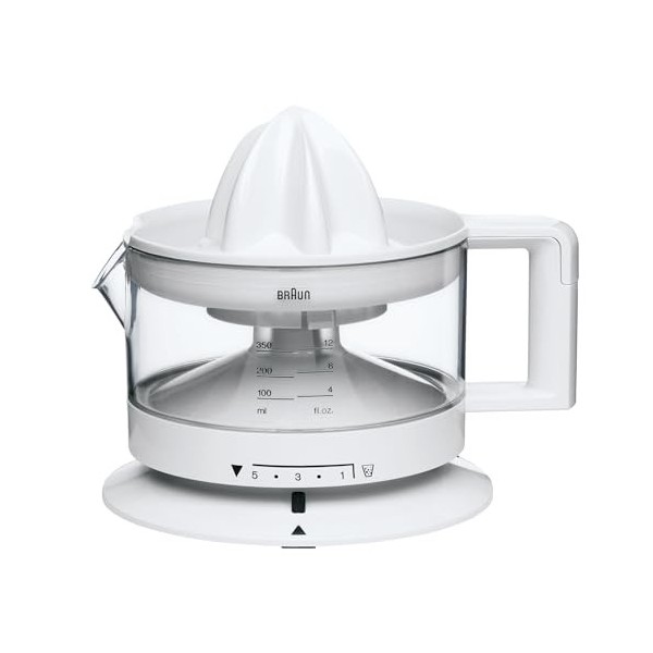Braun Presse Agrume Electrique CJ3000WH, Bol 350 ml, 20 W, Jus dOrange, Citron, Pamplemousse, Blanc