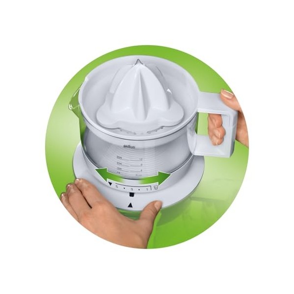 Braun Presse Agrume Electrique CJ3000WH, Bol 350 ml, 20 W, Jus dOrange, Citron, Pamplemousse, Blanc