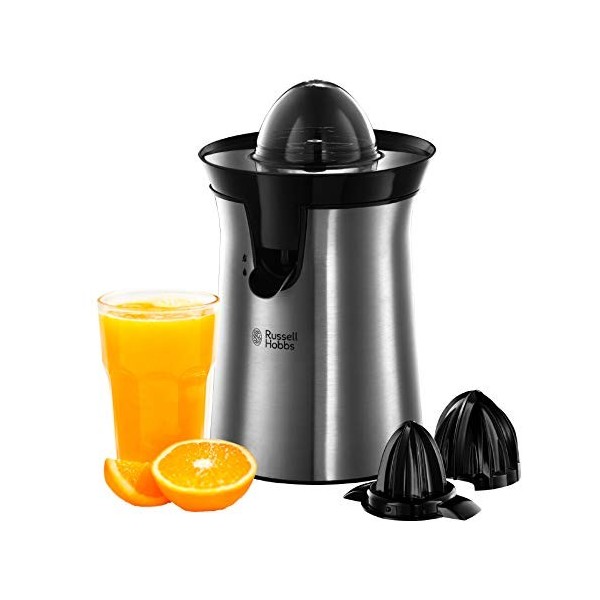 Russell Hobbs Presse Agrumes Electrique [Automatique] Classic Inox brossé Facile & rapide,2 Sens Rotation,2 Cônes Interchang