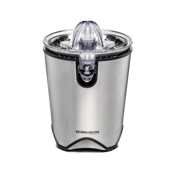 ROMMELSBACHER Presse-agrumes ZP 60/E – Moteur puissant/silencieux, tamis en acier inoxydable, bec verseur pliable, système an