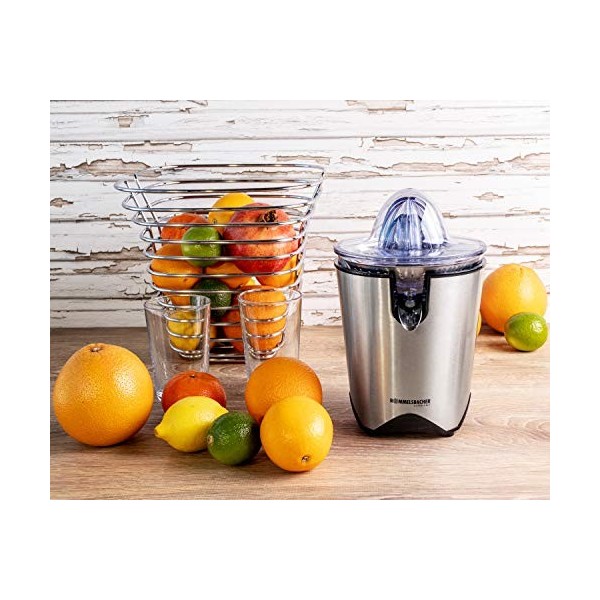 ROMMELSBACHER Presse-agrumes ZP 60/E – Moteur puissant/silencieux, tamis en acier inoxydable, bec verseur pliable, système an