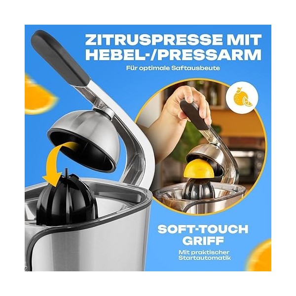 Profi Cook PC-ZP 1154 - Presse agrumes - Poignées anti touch - 2 cones de jus - Fonction anti goutte - 160 Watts - Couleur Ar