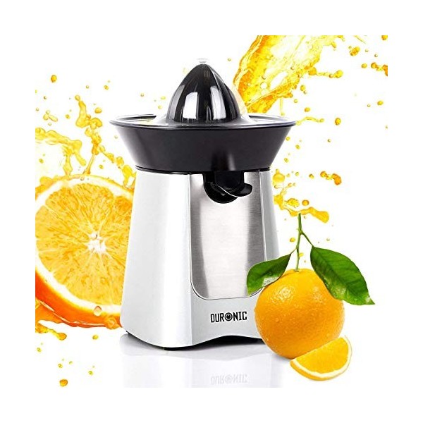Duronic JE6 SR Presse-agrumes noir de 100 Watts 2 Cônes interchangeables Bec verseur antigouttes Tamis récupérateur de Pulpe 