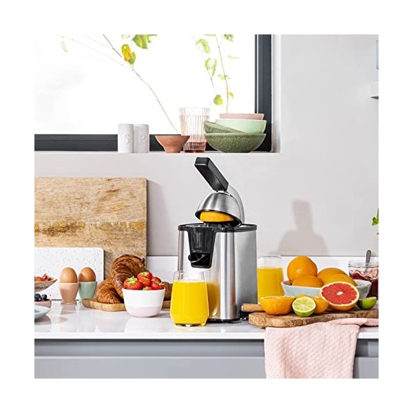 Presse-agrumes électrique Tristar CP-3009 - Pour tous les agrumes - 2 cônes - 2 filtres à pulpe, Noir, Acier Inoxydable