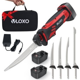 VLOXO Couteau à Filet Électrique, Couteau Électrique avec 4 Lames en Acier Inoxy et Étui de Rangement pour Viandes, Poissons,