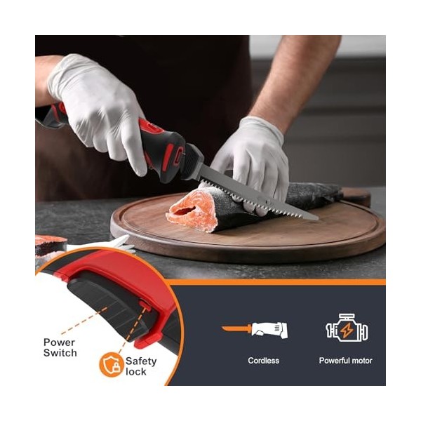 VLOXO Couteau à Filet Électrique, Couteau Électrique avec 4 Lames en Acier Inoxy et Étui de Rangement pour Viandes, Poissons,