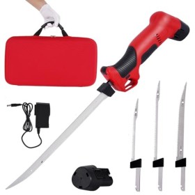 YUCHENGTECH Couteau à Filet Électrique pour Poisson Couteau à Filet Sans Fil avec 4 Lames en Acier Inoxydable, 2 Batteries Re