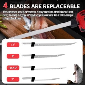 YUCHENGTECH Couteau à Filet Électrique pour Poisson Couteau à Filet Sans Fil avec 4 Lames en Acier Inoxydable, 2 Batteries Re