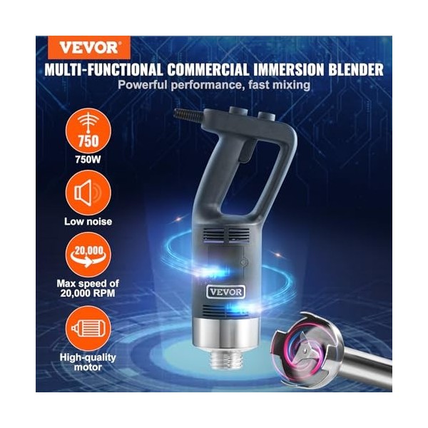 VEVOR Mixeur Plongeant 750 W Mélangeur à Main Immersion Commercial Robuste 660 mm Vitesse Variable Lame en Acier Inoxydable 3