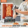 VEVOR Couteau à Kebab Électrique sans Fil 80 W, Trancheuse à Viande Turc Shawarma Döner Kebab Commerciale en Inox, avec Batte