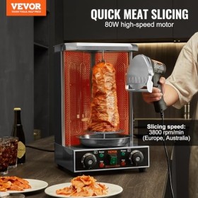 VEVOR Couteau à Kebab Électrique 80 W, Trancheuse à Viande Turc Shawarma Döner Kebab Commerciale en Inox, Coupe-gyro avec 2 L
