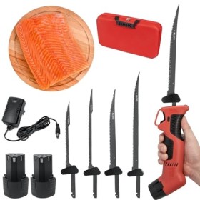 VLOXO Couteau à Filet Électrique, Couteau à Poisson Professionnel avec 4 Lames en Revêtement TiN en Acier Inoxy et Verrou de 