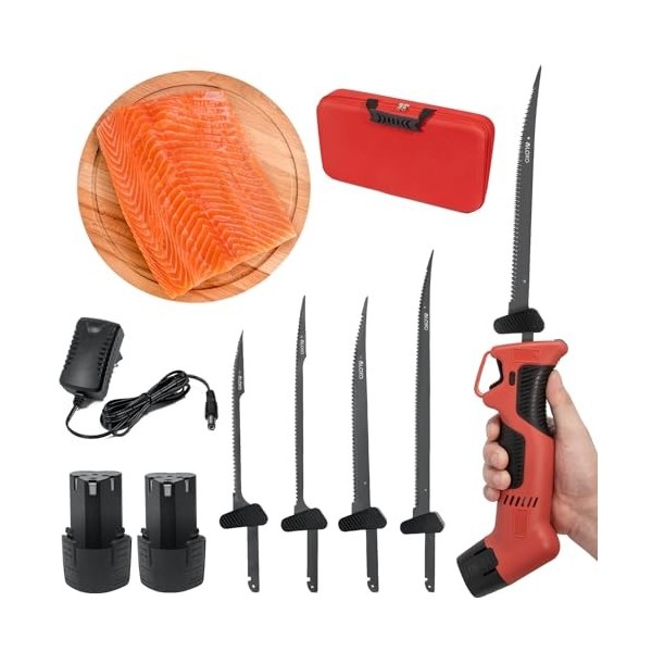 VLOXO Couteau à Filet Électrique, Couteau à Poisson Professionnel avec 4 Lames en Revêtement TiN en Acier Inoxy et Verrou de