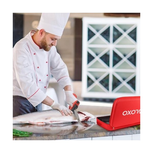 VLOXO Couteau à Filet Électrique, Couteau à Poisson Professionnel avec 4 Lames en Revêtement TiN en Acier Inoxy et Verrou de