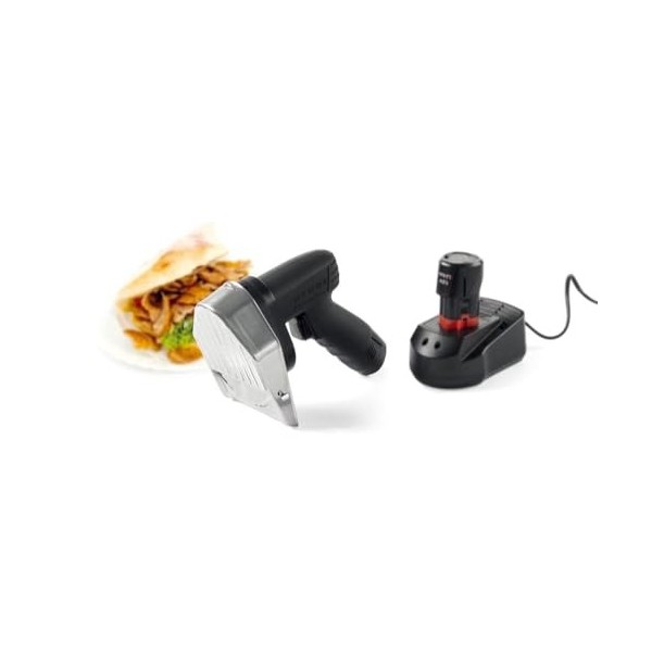 HENDI Couteau à kebab électrique sans fil, coupe réglable 0-8mm, 2600 RPM, 2 batteries 2000mAh, 80W, 60kg/h, trancheuse à via