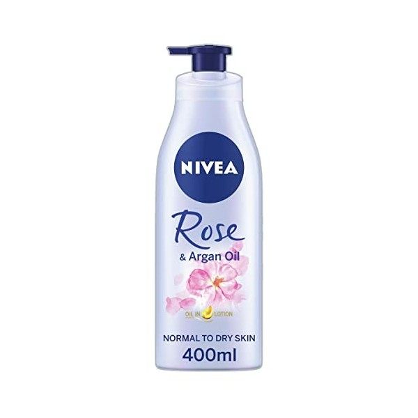 NIVEA Oil In Lotion à lhuile de rose et dargan 400 ml, lot de 6 , lotion corporelle réparatrice à lhuile de rose et darg