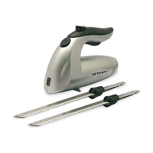 Orbegozo CU 3800 Couteau électrique, 150 W, couteau à double lame dentelée en inox, interrupteur de sécurité, lame de couteau