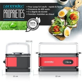 Arendo – Cuiseur à œufs avec fonction maintien au chaud - 1 à 6 œufs - Dur, mollet ou à la coque - Indicateur lumineux - Verr