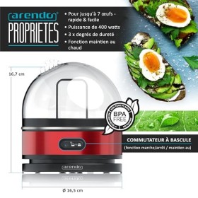 arendo – Cuiseur à œufs avec Fonction Maintien au Chaud INOX, 1 à 7 œufs, Dur, Mollet ou à la Coque, Indicateur Lumineux, Ver