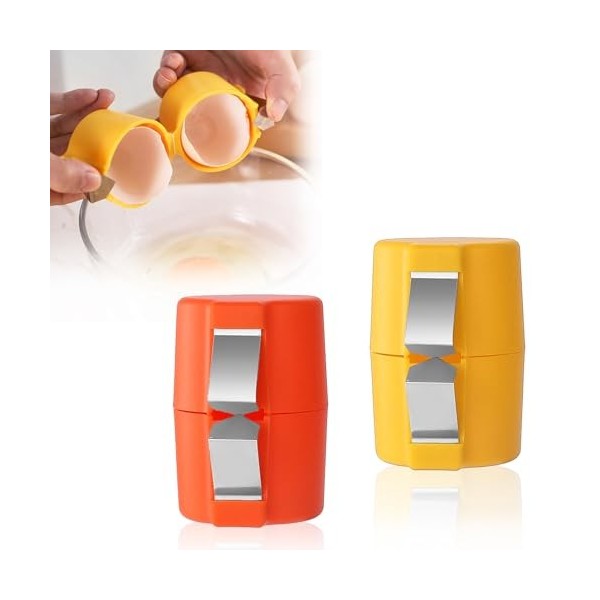 Lot de 2 ouvre-œufs en acier inoxydable, ouvre-œufs portable, ouvre-œufs avec plaque de pressage, ouvre-coquille dœuf pour l