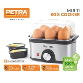 Petra Cuiseur à Œufs Électrique - Capacité de 8 Œufs, Bouillir & Poché des Œufs, Œufs à la Coque, Mollets et Durs, Minuterie 