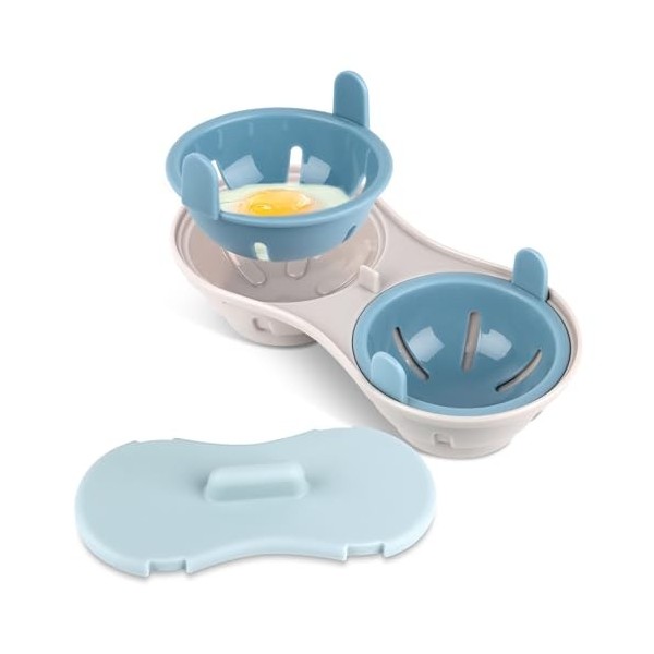 Pocheuses à Œufs Micro-Ondes Cuiseur Oeuf Micro Ondes Moule à Œufs 2 Tasses Cuit Oeuf Micro Onde Chaudière à Œufs Cuiseur à V