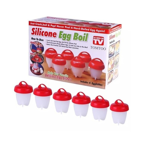 FIYSON Lot de 6 cuiseurs à œufs sans coquille - En silicone - Pour la cuisson des œufs - Anti-adhésif - En forme dœuf - Sûr 