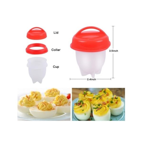 FIYSON Lot de 6 cuiseurs à œufs sans coquille - En silicone - Pour la cuisson des œufs - Anti-adhésif - En forme dœuf - Sûr 