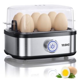 YASHE Cuiseur à œufs, cuisinier dœufs compact de 400 W, 6 œufs faciles à peler, oeufs mollets, oeufs moyens, oeufs durs, Poa