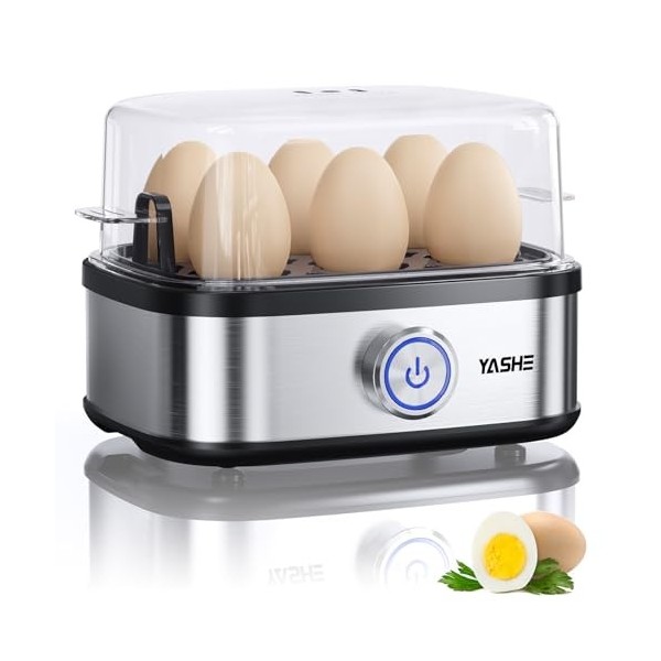 YASHE Cuiseur à œufs, cuisinier dœufs compact de 400 W, 6 œufs faciles à peler, oeufs mollets, oeufs moyens, oeufs durs, Poa