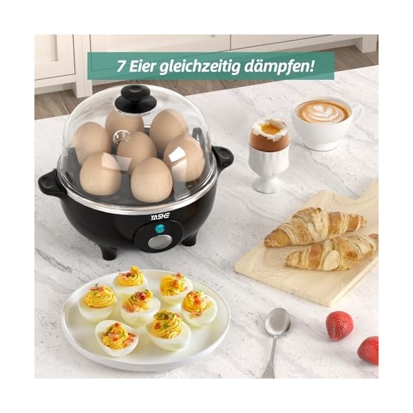 YASHE Cuiseur Oeuf, cuisinier dœufs de 360 W, 7 œufs faciles à peler, œufs mollets, œufs moyens, œufs durs, poached, maker d
