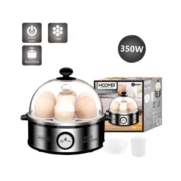 A2ZWORLD Cuiseur à œufs en Aluminium 350 W avec 7 œufs, Facile à peler, Doux, moyennement Dur, avec récipient à Omelette et a
