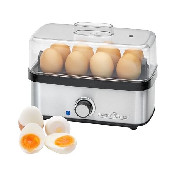 ProfiCook® Cuisinier doeufs pour jusquà 8 oeufs | avec fonction omelette/poche | Porte-oeufs & bol doseur avec pic à oeufs 