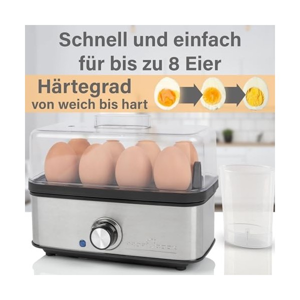 ProfiCook® Cuisinier doeufs pour jusquà 8 oeufs | avec fonction omelette/poche | Porte-oeufs & bol doseur avec pic à oeufs 