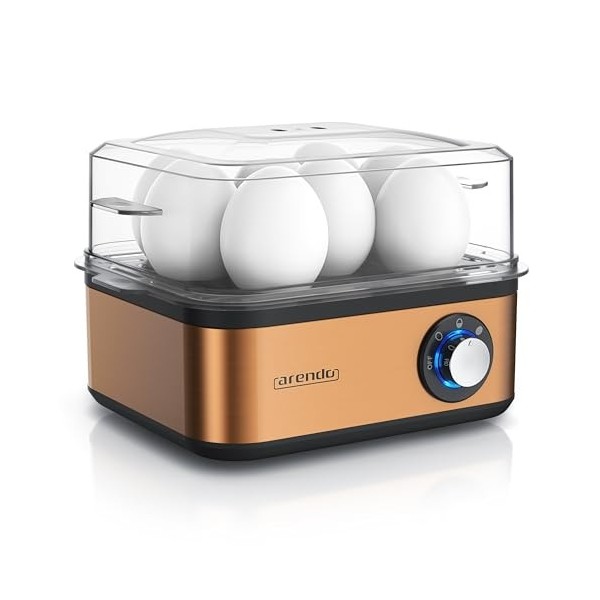 arendo - Cuiseur à œufs en Acier Inoxydable Eightcook 500 W - Egg Cooker 1 à 8 œufs - Bouton pour Trois degrés de dureté, à l