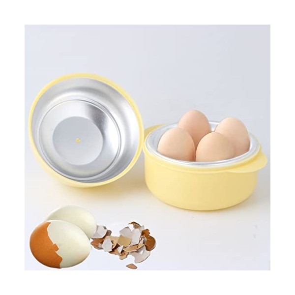 Cuiseur à œufs portable pour micro-ondes - Design compact et mignon - Capacité de 4 œufs - Pour œufs durs et mous - Jaune