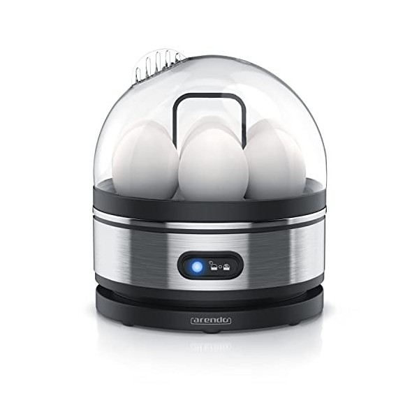 arendo – Cuiseur à œufs avec Fonction Maintien au Chaud INOX, 1 à 7 œufs, Dur, Mollet ou à la Coque, Indicateur Lumineux, Ver