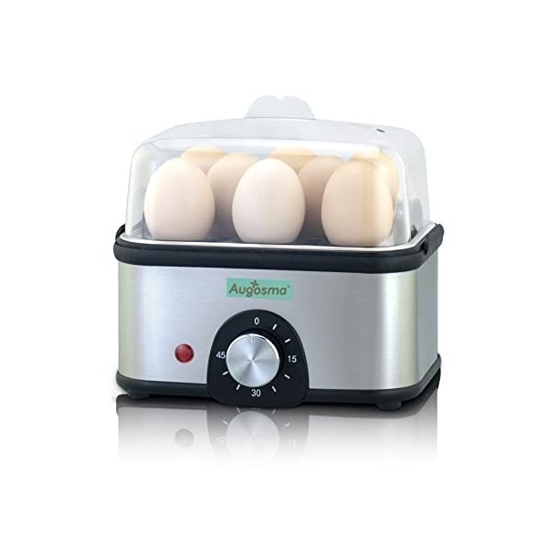 Augosma 2 en 1 cuiseur à oeufs en acier inoxydable, cuiseur à oeufs pour 8 oeufs avec réglage de la dureté, gobelet de mesure