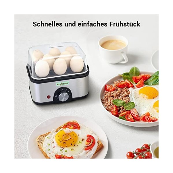 Augosma 2 en 1 cuiseur à oeufs en acier inoxydable, cuiseur à oeufs pour 8 oeufs avec réglage de la dureté, gobelet de mesure