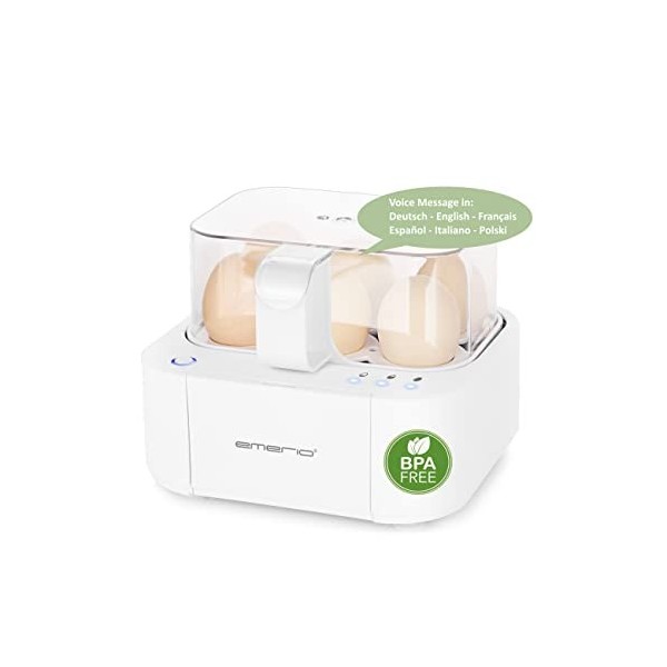 EMERIO Excellent cuiseur à œufs unique cuit les trois niveaux de cuisson [doux|moyen|dur] en un seul processus de cuisson ave