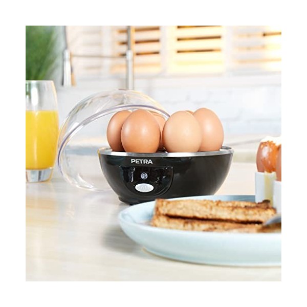 Petra Cuiseur à oeufs Électrique, Cuit jusqua 6 oeufs simultanément, Cuisson à la coque ou dur, Comprend un plateau et Tasse