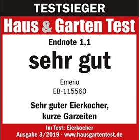 Emerio bester Eierkocher EB-115560 cuit les trois niveaux de cuisson [douce|moyen|dure] en un seul processus de cuisson avec 