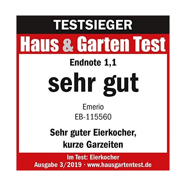 Emerio bester Eierkocher EB-115560 cuit les trois niveaux de cuisson [douce|moyen|dure] en un seul processus de cuisson avec 