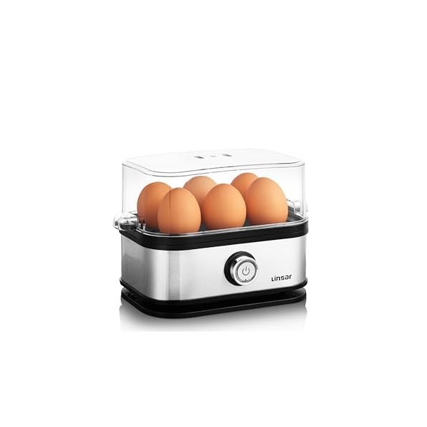 Linsar - Cuisinier doeufs - 6 oeufs à dureté sélectionnable molle, moyenne, dure - En acier inoxydable - Incl. bol doseur